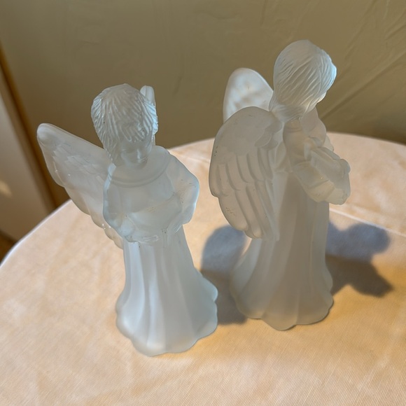Set of 2 Frosted Christmas Angels Playing Harp Caroling Book Tea Light Decor - Picture 11 of 11